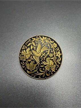 Vintage Damascene  Bird Medallion Brooch #13da